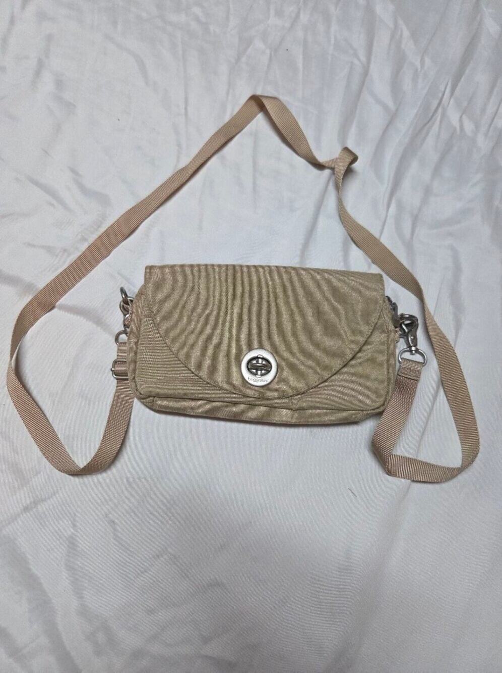 Baggallini Tan Crossbody Bag with Silver Zipper Pull